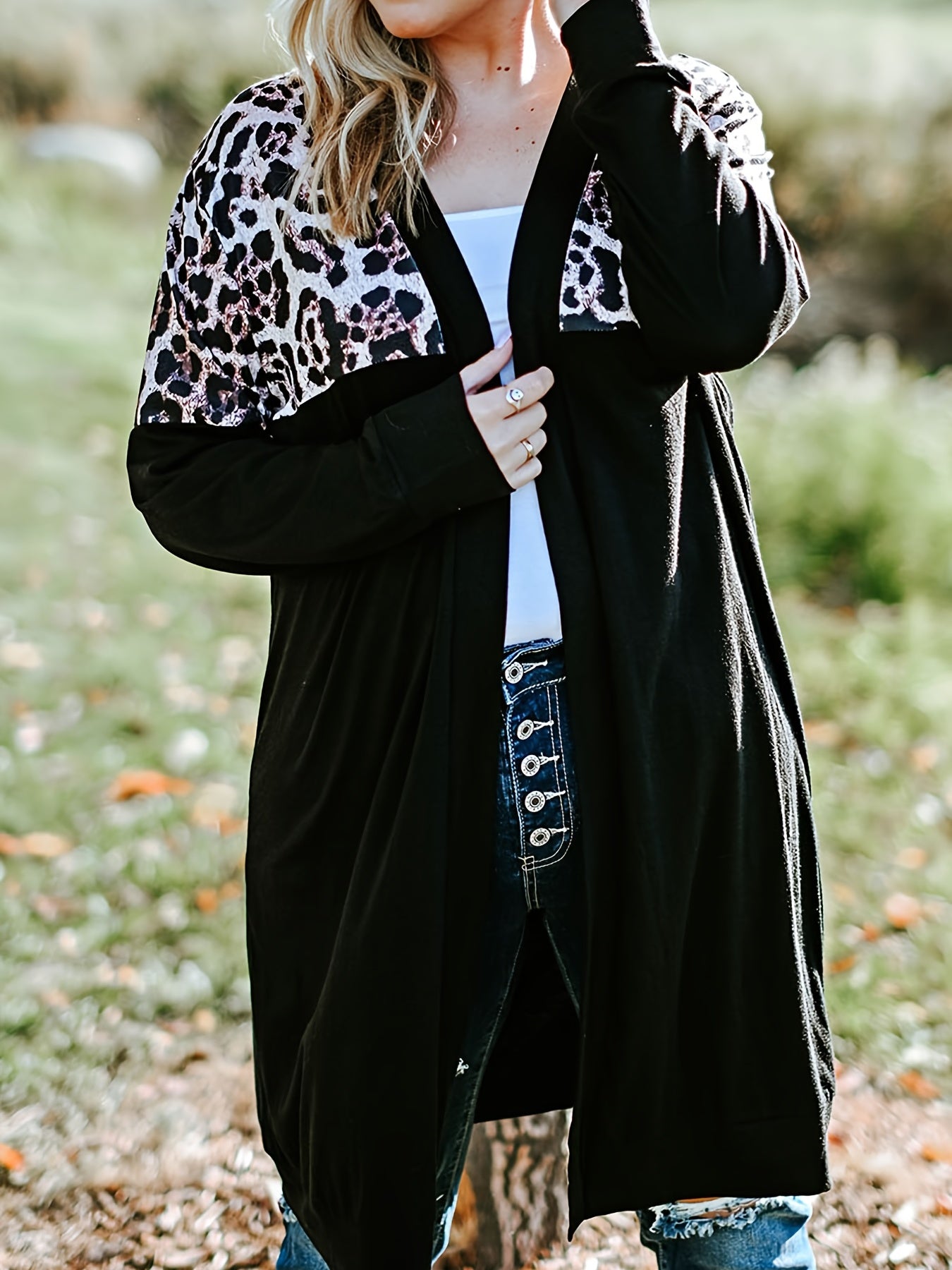 Leopard Print Long Sleeve Plus Cardigan