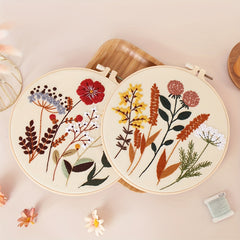 4pcs Floral Embroidery Kit Hoops Floss Threads Needles Cross Stitch Kits