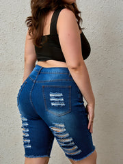 Women's Plus Washed High Rise Frayed Denim Shorts