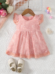 Baby Girl Lace Decor Floral Flutter Sleeve A line Princess Dress