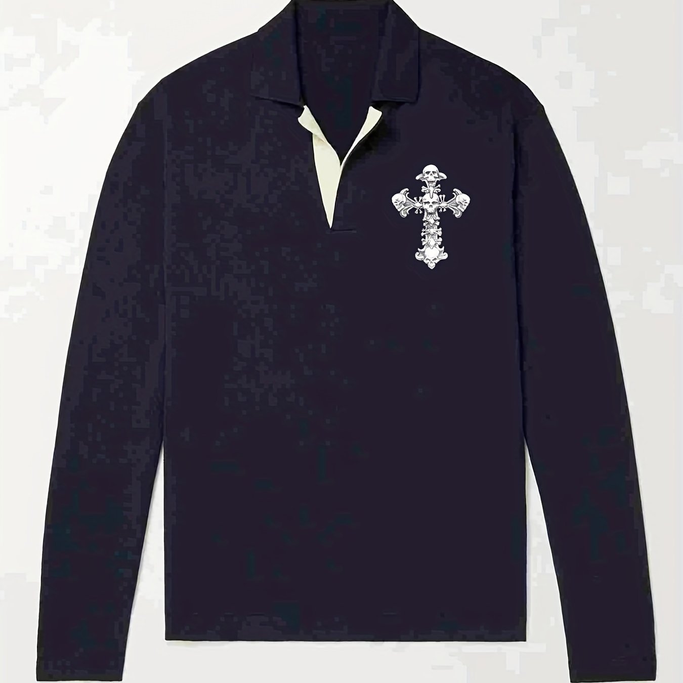 Knitted Cross Print Sweater Men's Warm V Neck Pullover For Fall Winter