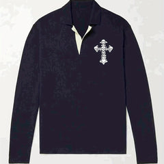 Knitted Cross Print Sweater Men's Warm V Neck Pullover For Fall Winter