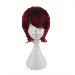 Men's 14 Inch Wine Red Anime Dress Up Wig Synthetic Fiber Wig