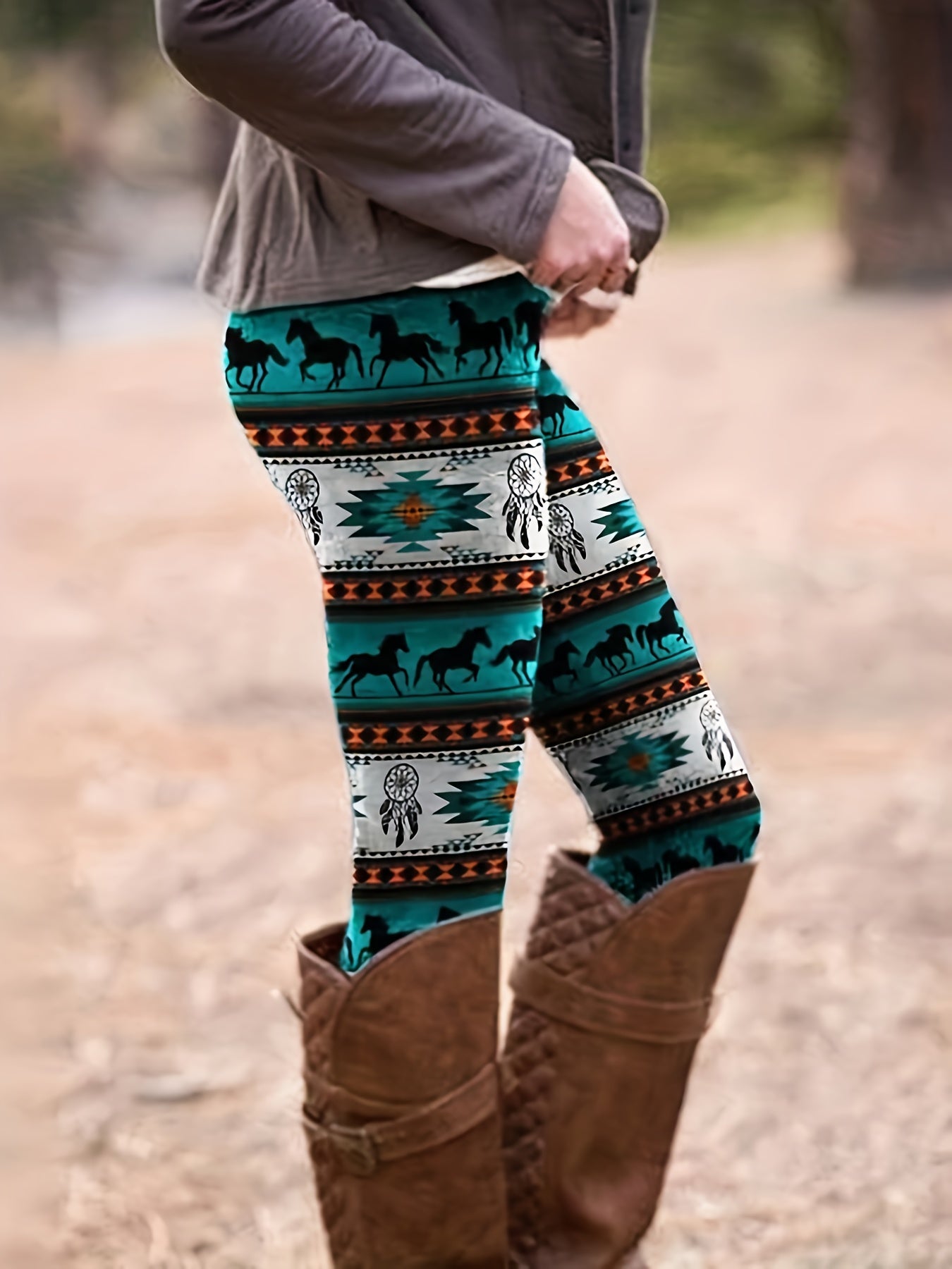Boho Leggings Women's Tribal Print High Rise Leggings