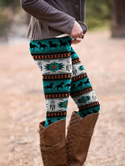 Boho Leggings Women's Tribal Print High Rise Leggings