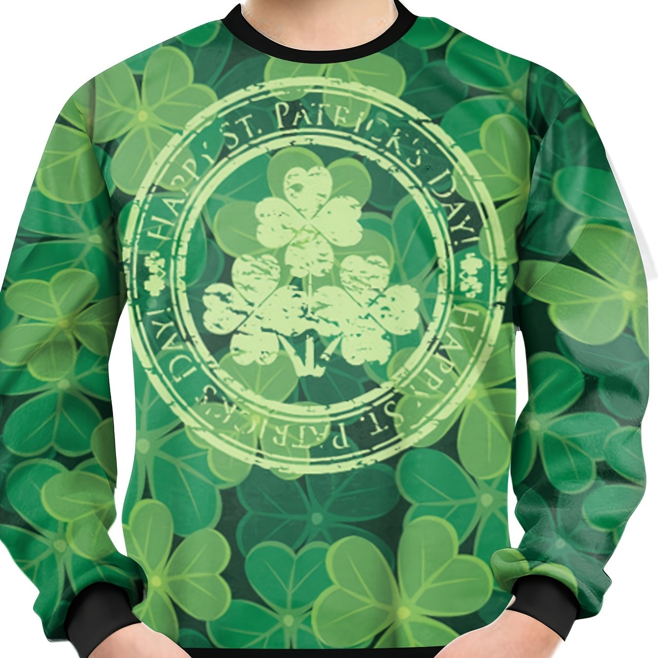 Four Leaf Clover Print Boys Sweatshirt Long Sleeve Pullover Top