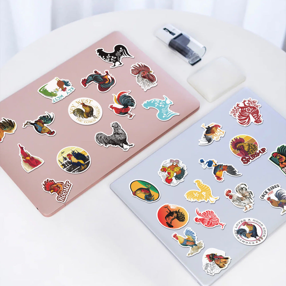 50pcs Cartoon Rooster PVC Stickers - Non-repeating Designs