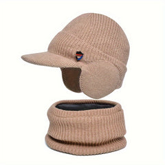 Men's Fleece Beanie Hat & Neck Scarf Set Winter Warm Outdoor Hat Circumference 5