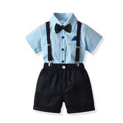 Boys Gentleman Outfit Button Shirt & Suspender Shorts Set