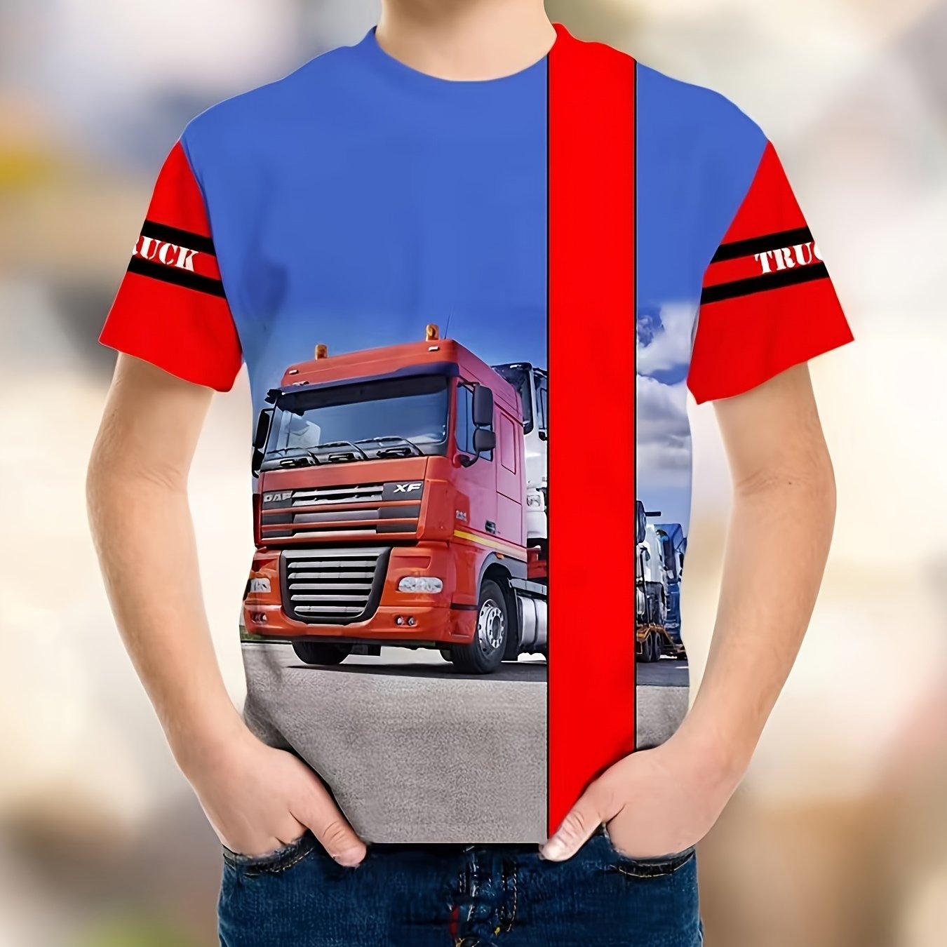 3D Red Cart Pattern T shirt For Kids Short Sleeve Top Casual Tee
