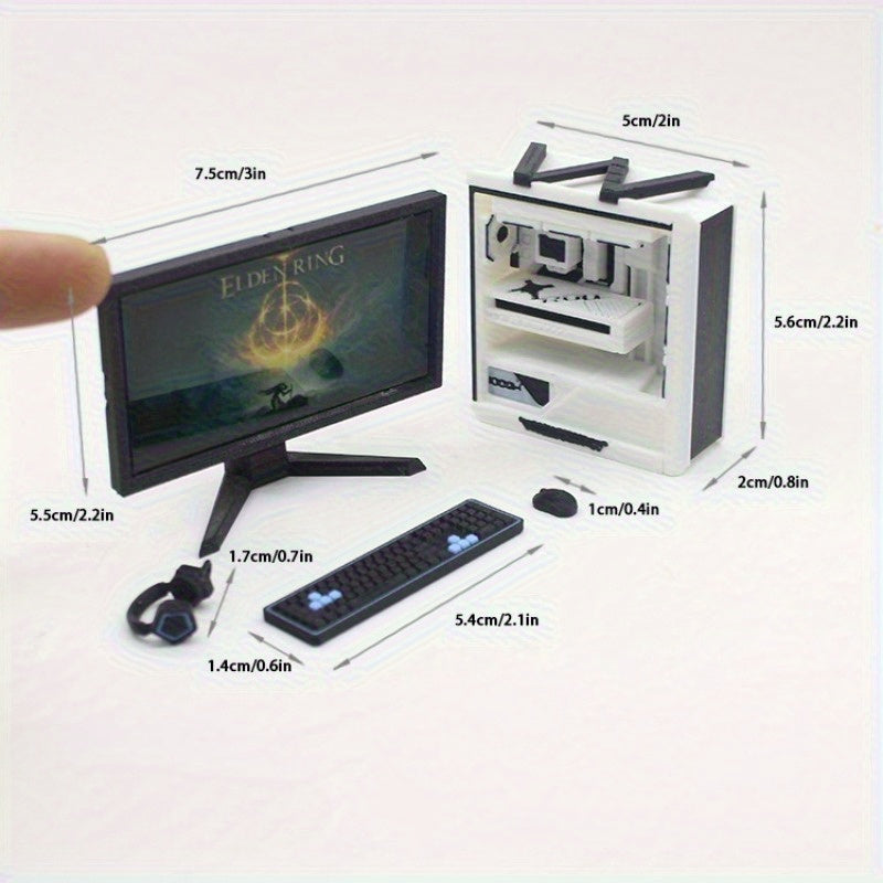 1:12 Scale Dollhouse Gaming Setup with Mini Monitor Keyboard Headset & Chair