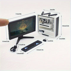1:12 Scale Dollhouse Gaming Setup with Mini Monitor Keyboard Headset & Chair