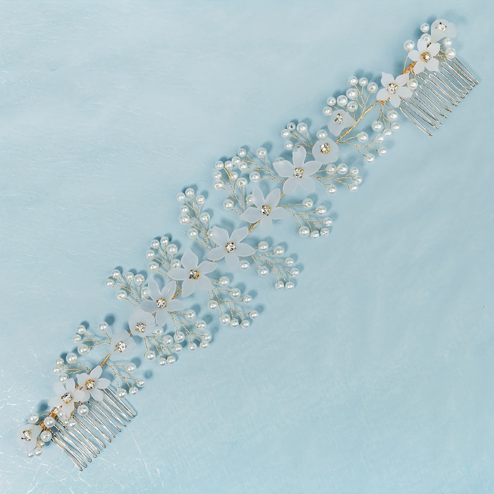 Flower & Faux Pearl Hair Comb Bridal Wedding Headwear