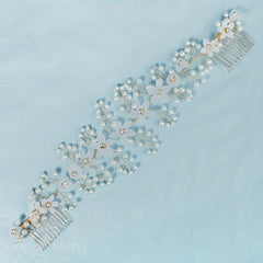 Flower & Faux Pearl Hair Comb Bridal Wedding Headwear