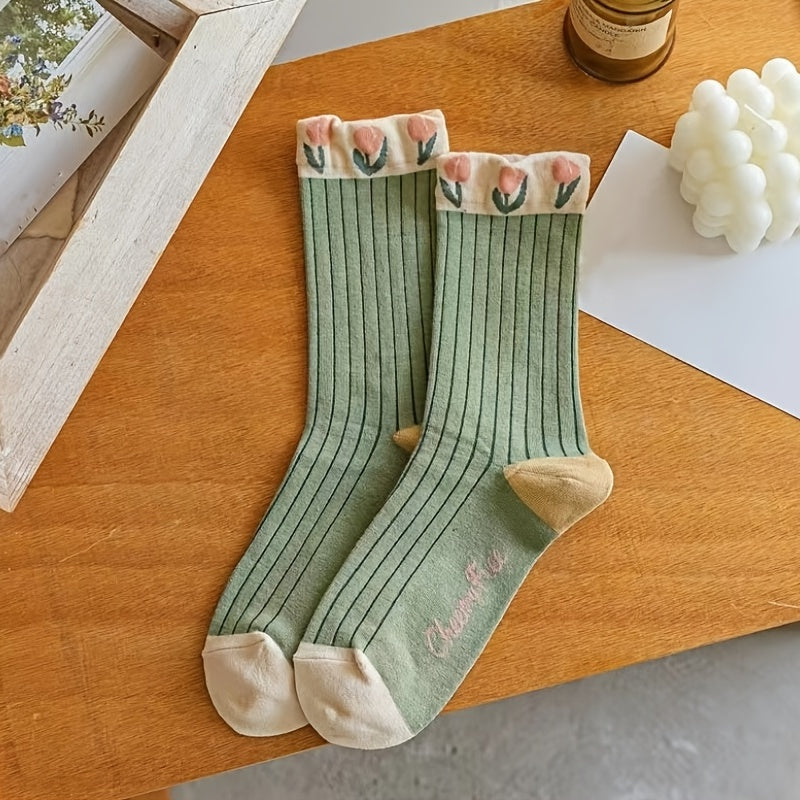 4 Pairs Floral Socks Set Women Flower Ankle Lucky Socks