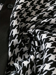 Colorblock Stripe & Houndstooth Button Up Blouse