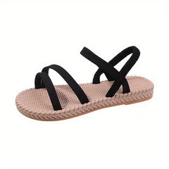 Women's Strappy Flat Sandals Elastic Strap Slip On Casual Beach Sandals