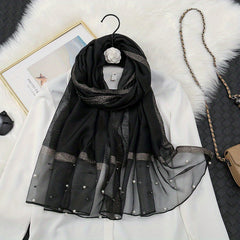 Organza Block Scarf Beads Decor Casual Shawl Women Outdoor Windproof Head Wrap