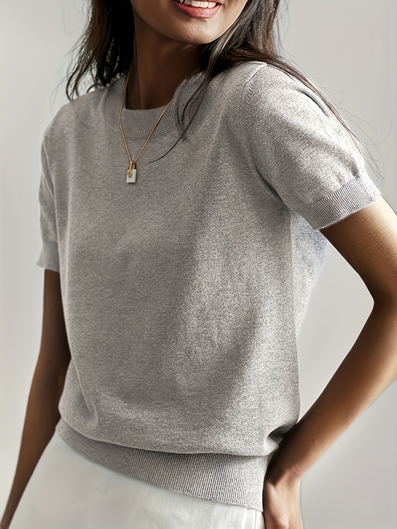 Women's Short Sleeve Crew Neck Sweater