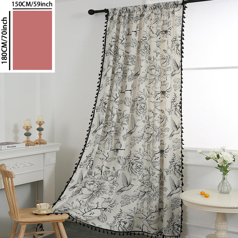 French Retro Bird Curtain Semi-shading Rod Pocket Curtains