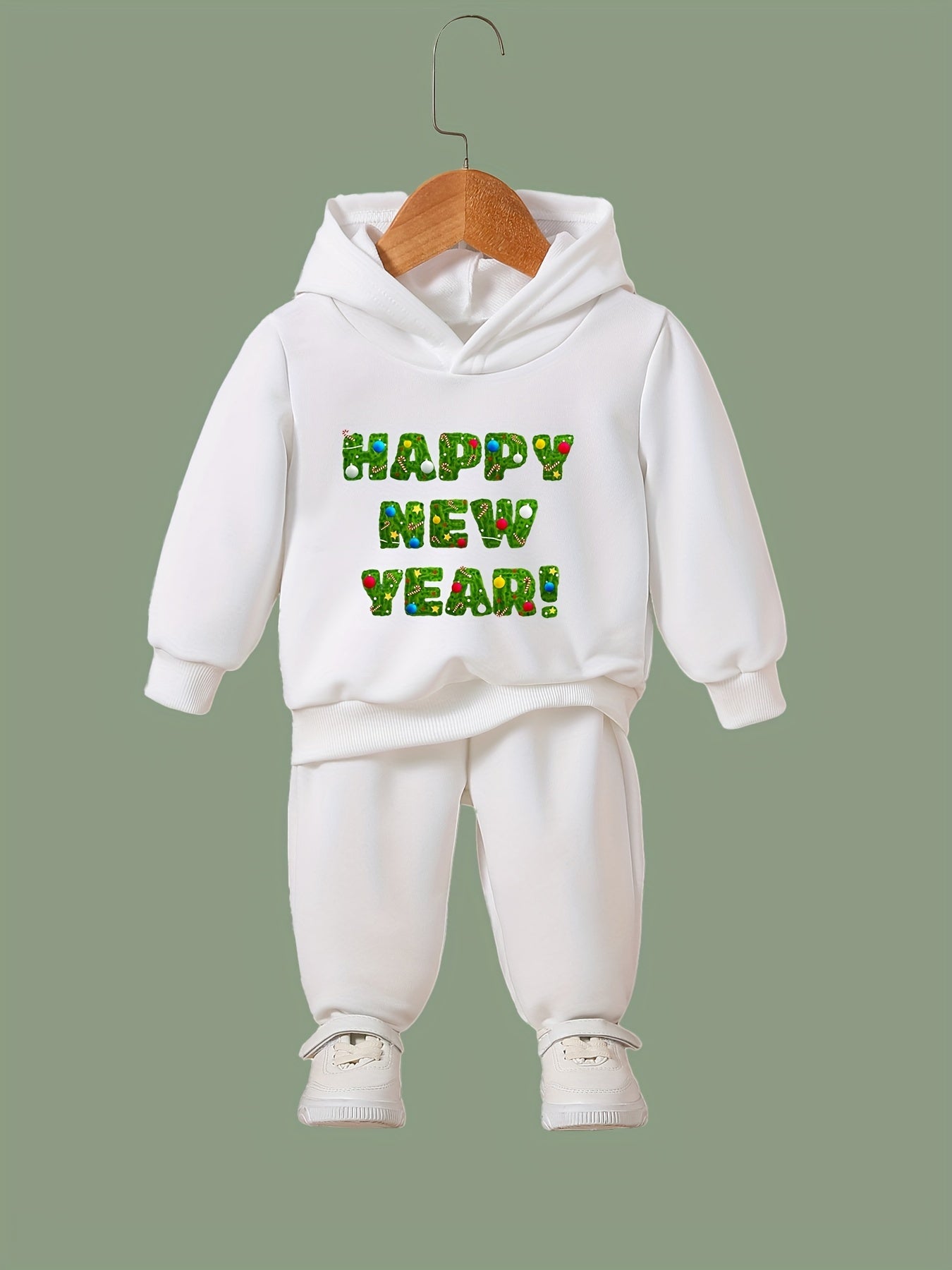 OERYUI Happy Year Hooded Pullover Pants Set for Boys & Girls