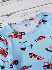 2pcs Vehicle Pattern Toddler Kid's Pajamas Set Boy's Loungewear