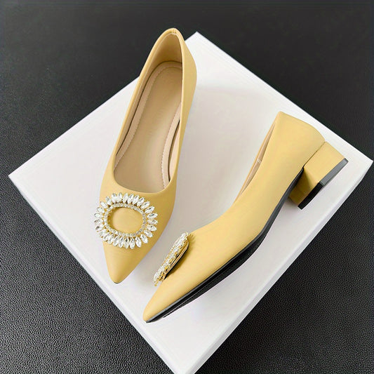Rhinestone Slip On Chunky Heel Shoes Point Toe Daily Soft Dr