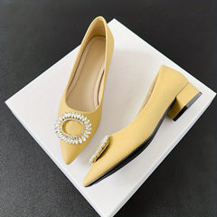 Rhinestone Slip On Chunky Heel Shoes Point Toe Daily Soft Dr