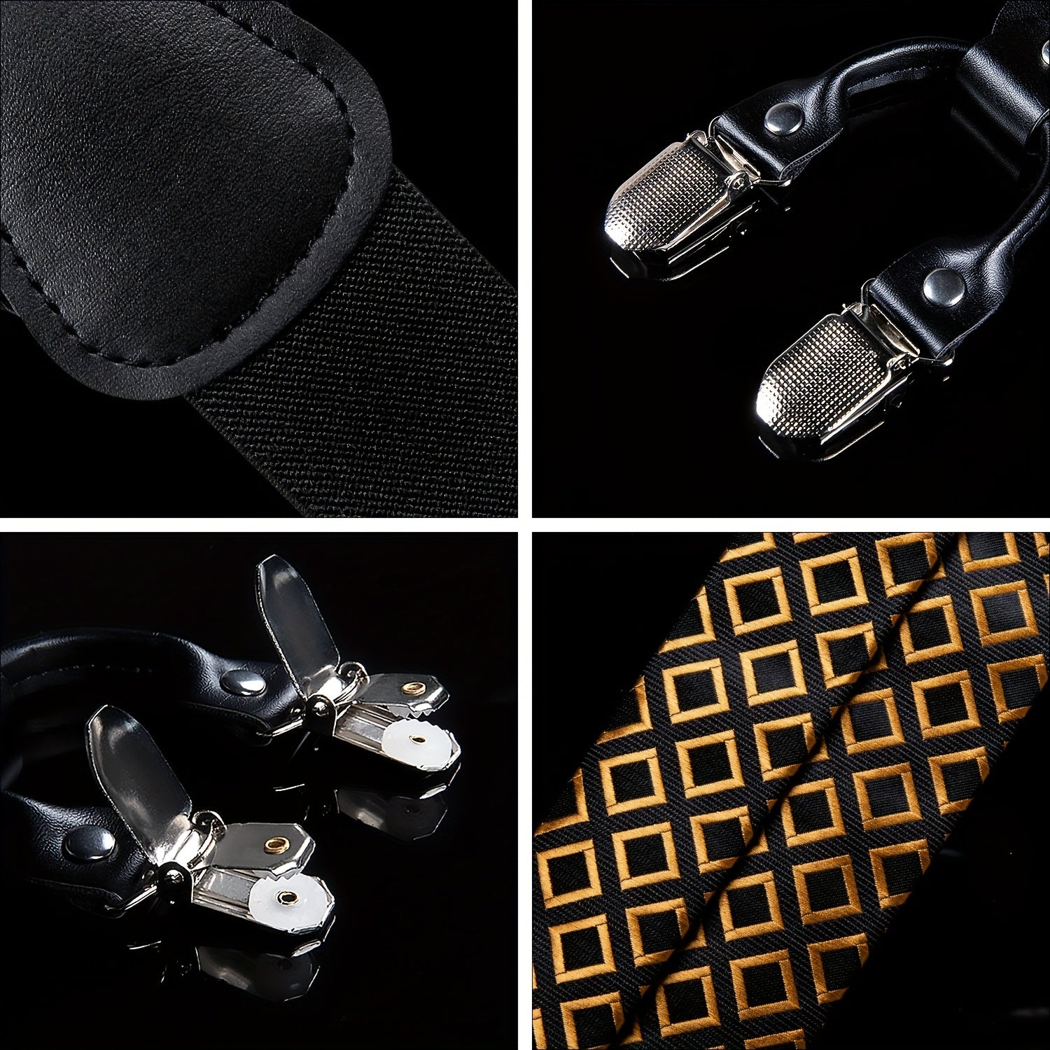 Men's Pants Suspender Set With Bow Tie Cufflinks Handkerchief