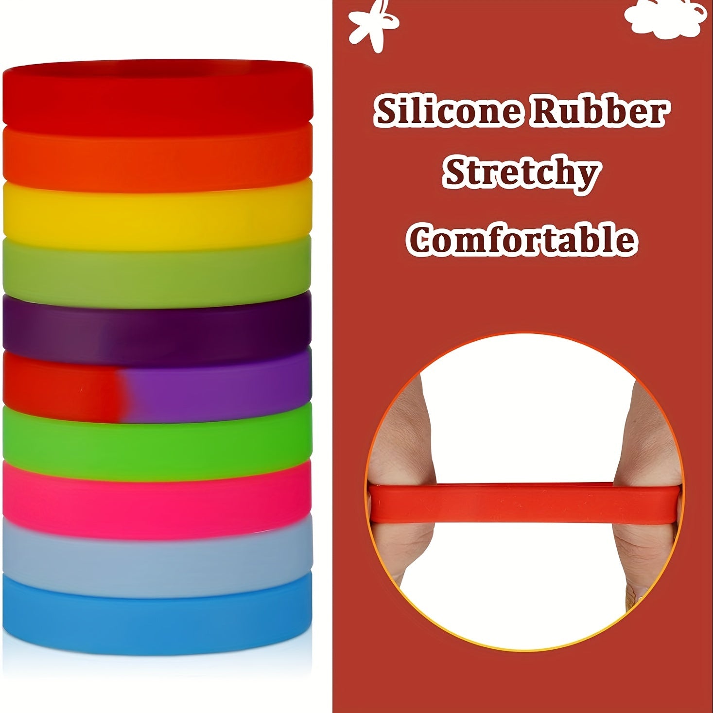 100 Pieces Colored Rubber Bracelets Solid Blank Sports Bands
