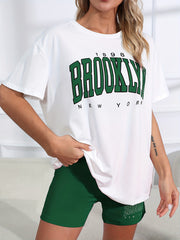 Casual Loungewear Set Women's Plus Letter & Number Print Round Neck T