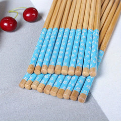 5 Pairs Bamboo Chopsticks Floral Print Chinese Style Tableware