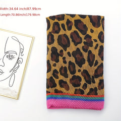 Leopard Print Crinkle Scarf Vintage Block Shawl Classic Head Wrap