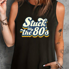 Plus Size Women's Slogan Print Casual Tank Top