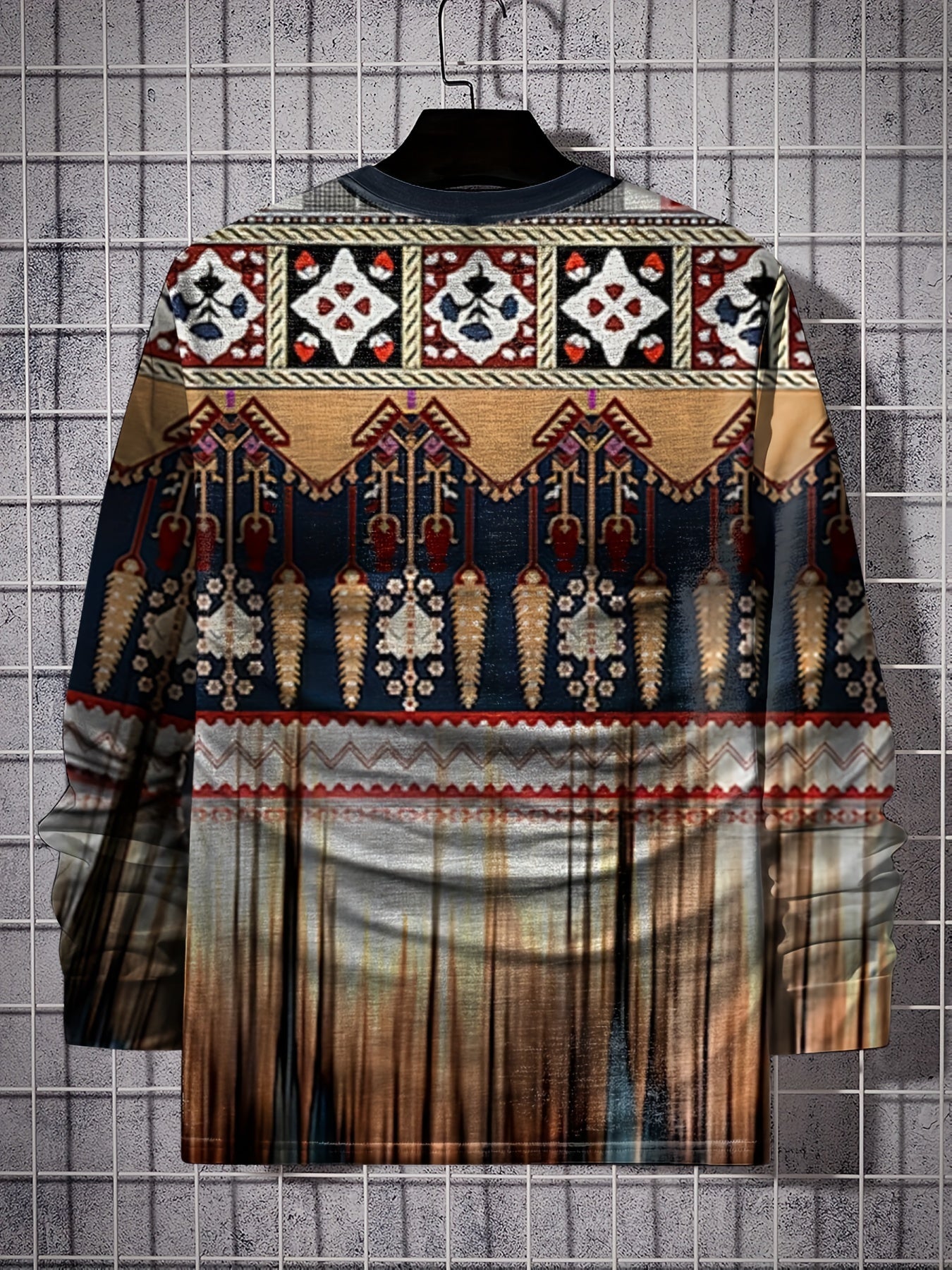 Ethnic Style Pattern Men's Long Sleeve Vintage Novelty T-shirt