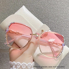 Oversized Rhinestone Sunglasses Gradient Rimless UV400