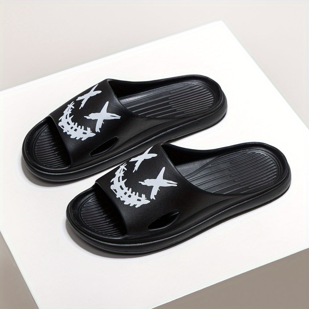 Men's Smile Print Slides Casual Non Slip Slippers