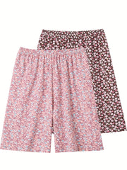 2 Pack Plus Size Pajama Bottoms Set Floral Print High Stretch