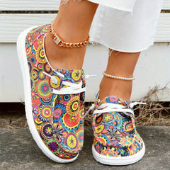 Women's Floral Printed Canvas Flats Casual Walking Sneakers