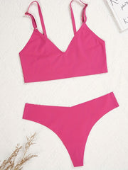 Solid Bra & Panties Set Breathable Push Up Bra & Thong Panties Lingerie