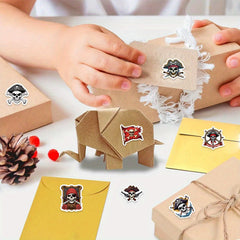500 Pirate Stickers Roll Waterproof Vinyl Fun Skeleton Designs Party Favors