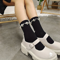 Faux Pearl Decor Socks Sweet & All match Women's Stockings