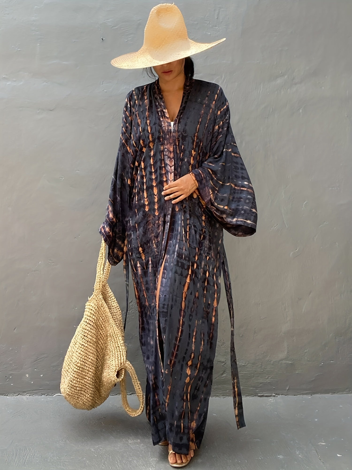 Tie Dye Kimono Cardigan Long Sleeve V Neck