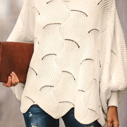 Casual Sweater Women's Solid Pointelle Long Sleeve Pullover Jumper