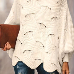 Casual Sweater Women's Solid Pointelle Long Sleeve Pullover Jumper