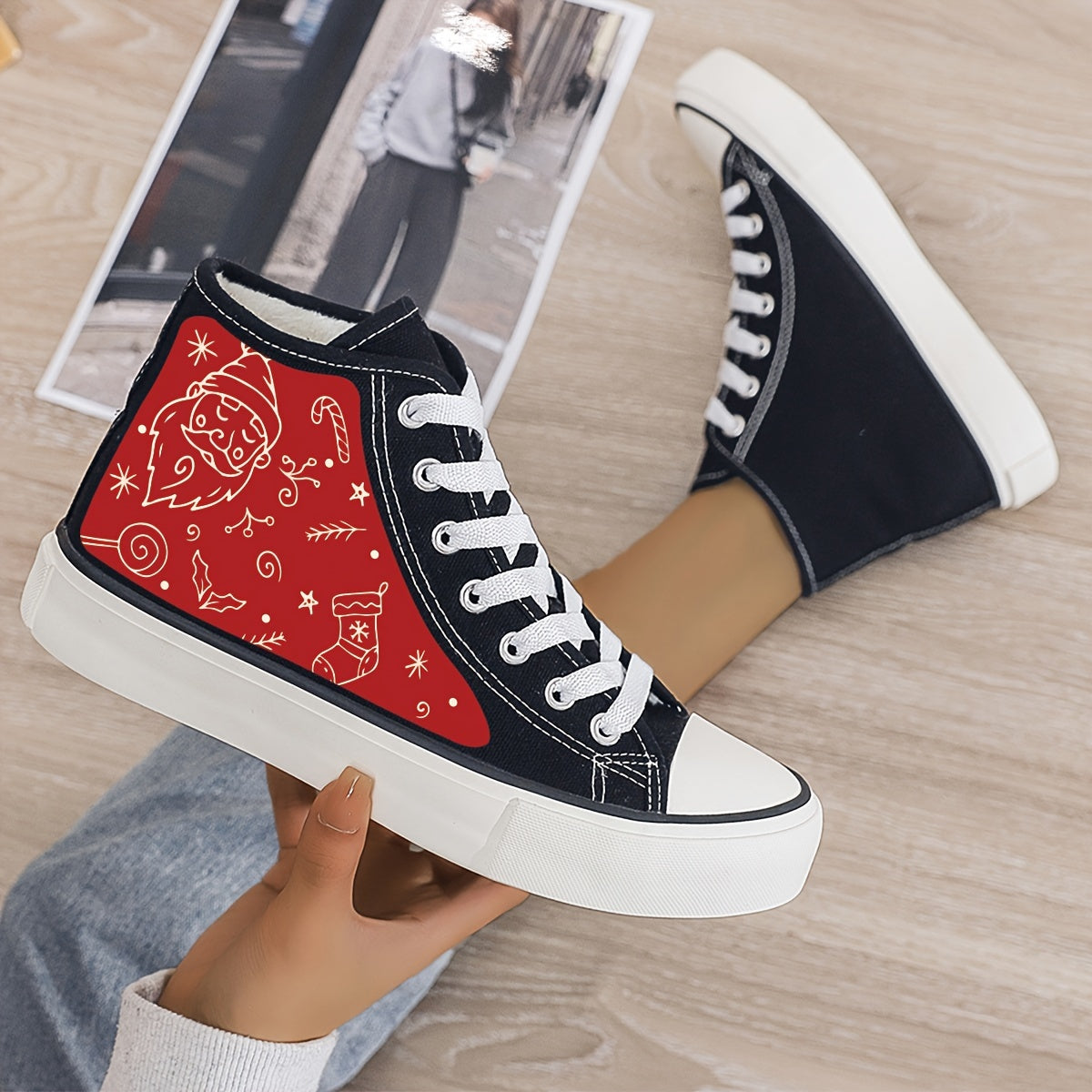 Christmas Plush Lined Thermal Chunky Canvas Sneakers