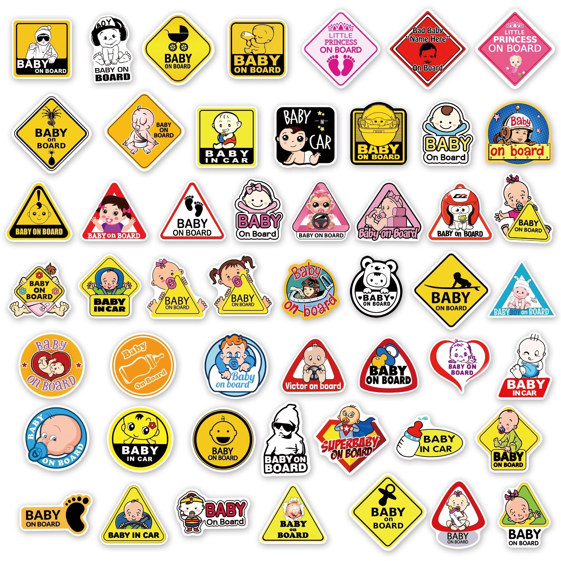 50 Baby On Board Car Doodle Stickers for Strollers