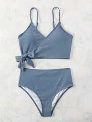 Green Layered Tie Side Bikini Set High Waist High Cut Two Piece Swimsuit