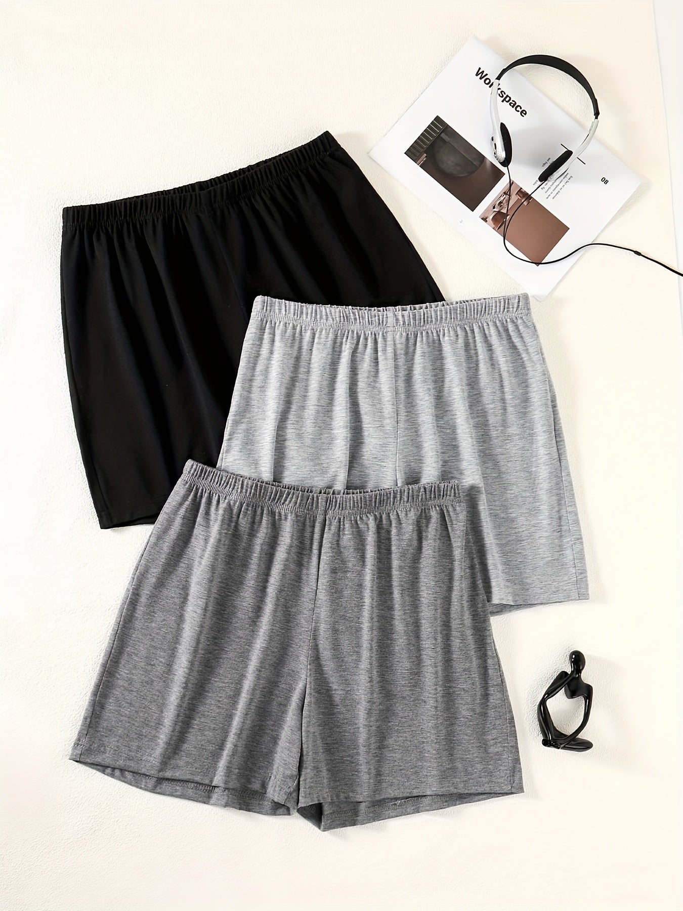 3pcs Solid Biker Shorts for Women Spring & Summer