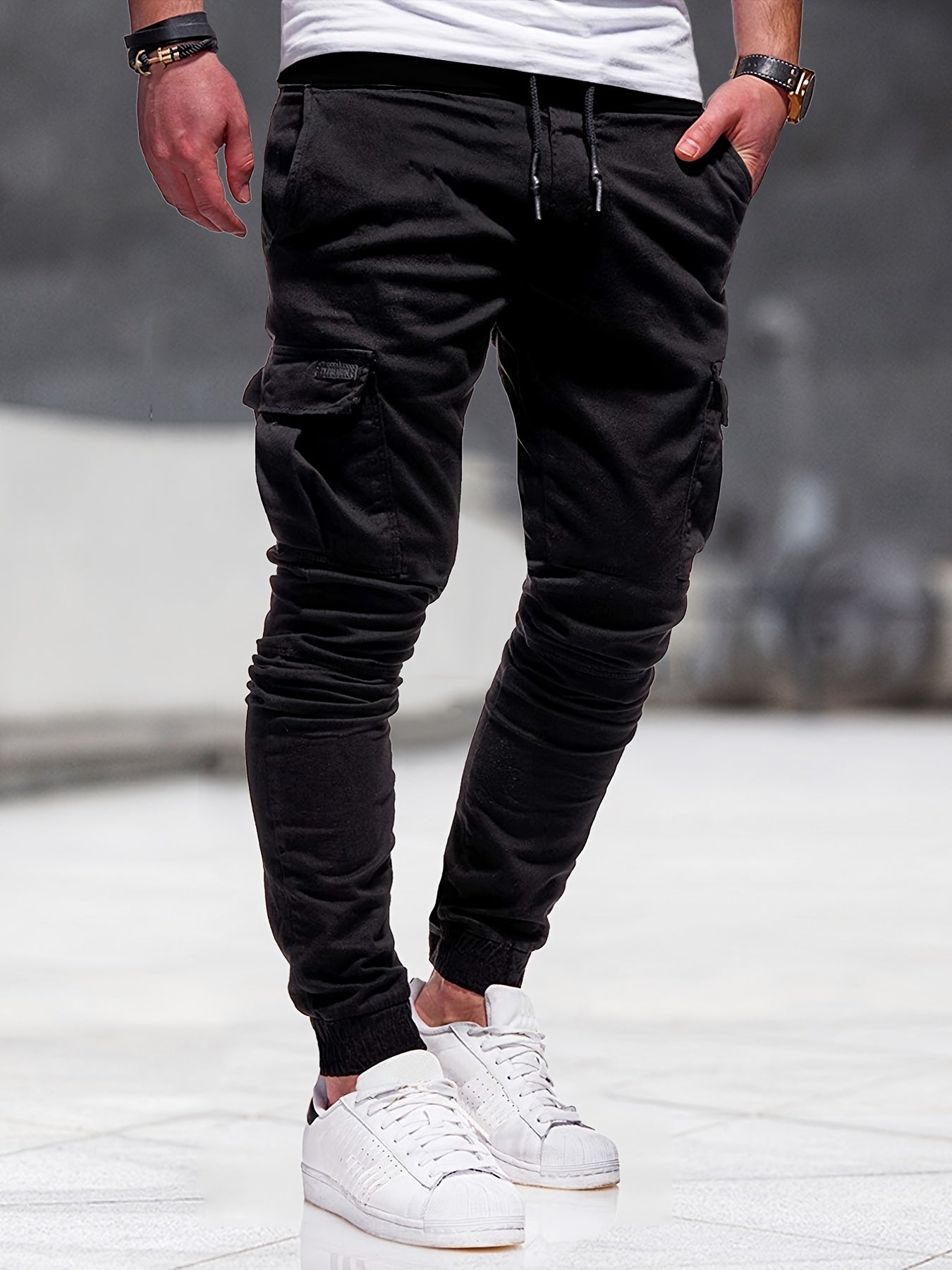 Men's Drawstring Cargo Pants Slim Fit Casual Outdoor Pants
